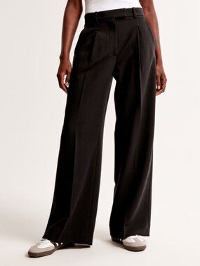 Curve Love A&F Harper Tailored Ultra-Wide Leg Pant Black Trousers 23 waist 00